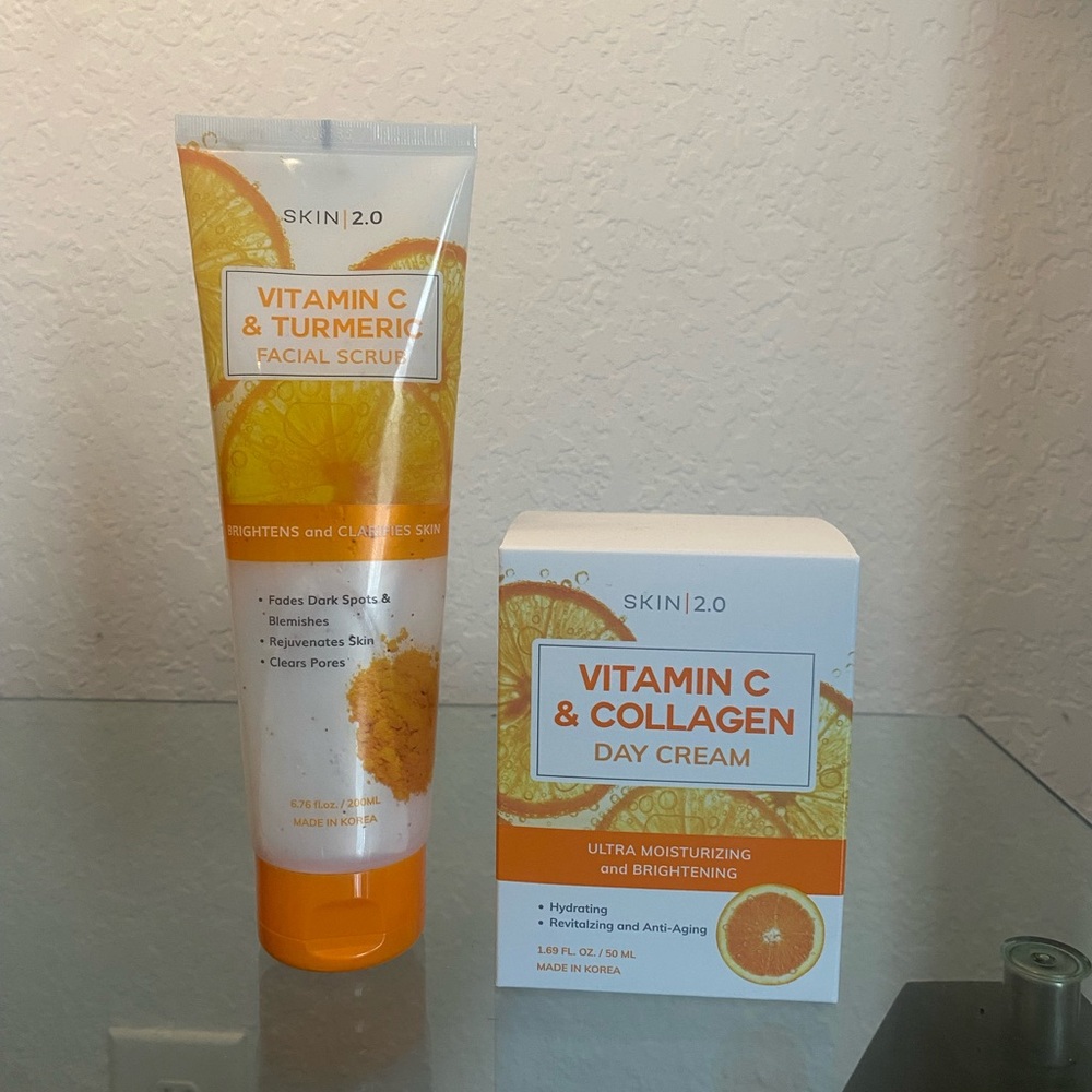 SKIN|2.0 Vitamin C & Collagen Day Cream and Facial Scrub -with Turmeric